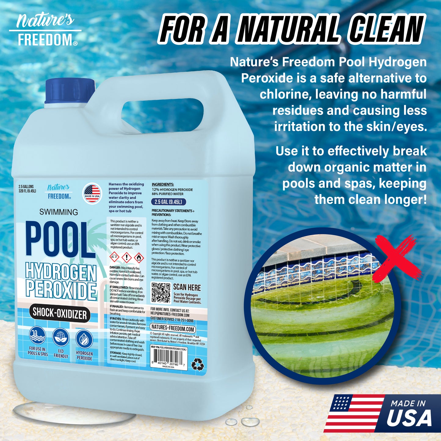 12% Hydrogen Peroxide Swimming Pool and Spa Non-Chlorine Shock-Oxidizer (2.5 Gallon)