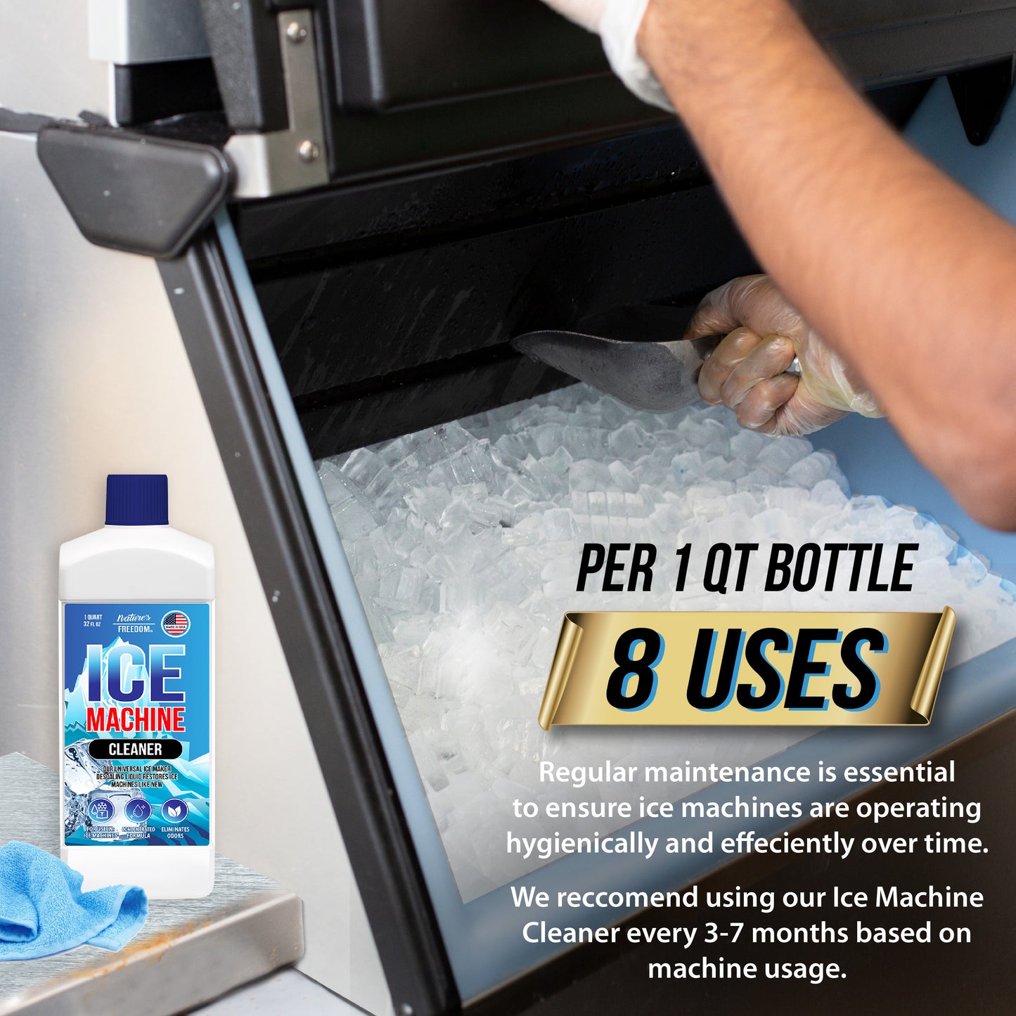 1 Quart Ice Machine Cleaner - Nickel-Safe Formula for Home and Commercial Use