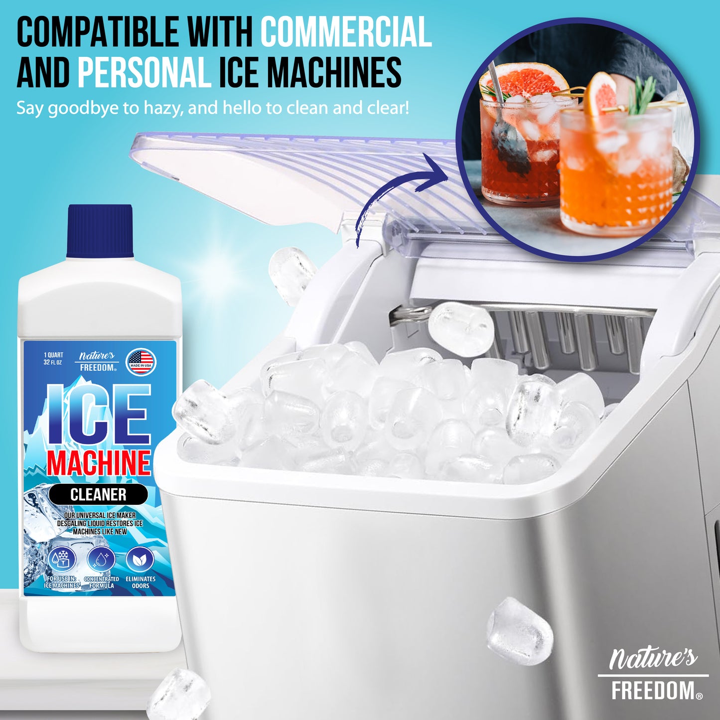 1 Quart Ice Machine Cleaner - Nickel-Safe Formula for Home and Commercial Use