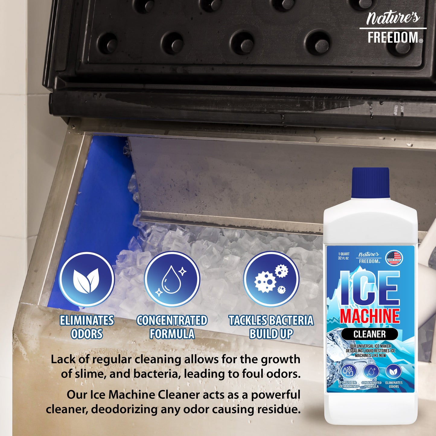 1 Quart Ice Machine Cleaner - Nickel-Safe Formula for Home and Commercial Use