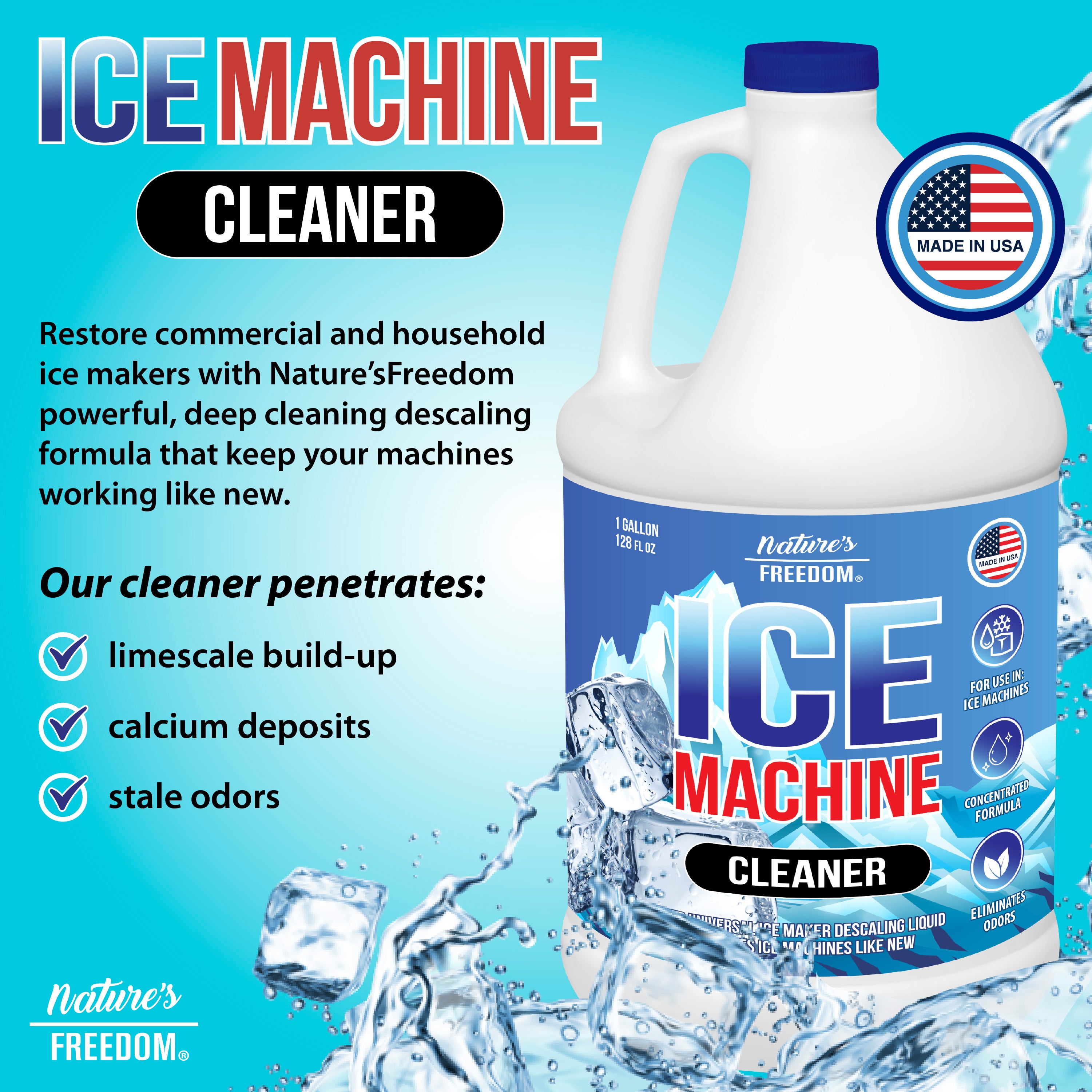 1 Gallon Ice Machine Descaler - Nickel-Safe Solution for Limescale-Free Ice Making