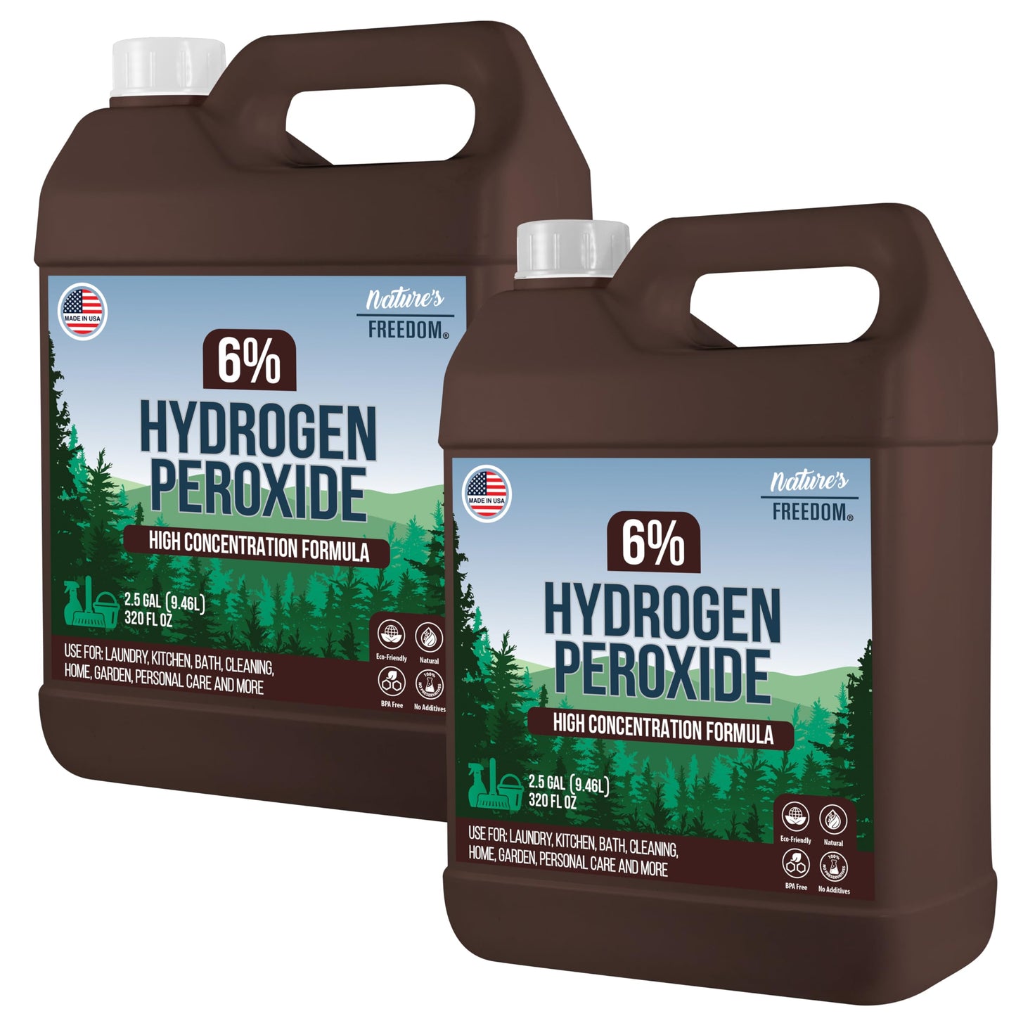 6% Hydrogen Peroxide 5 gallons, Two 2.5 Gallon bottles